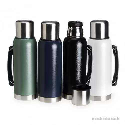 Garrafa térmica personalizada - Garrafa térmica de inox livre de BPA com capacidade de 1 litro. Contém alça para transporte e pintura texturizada.