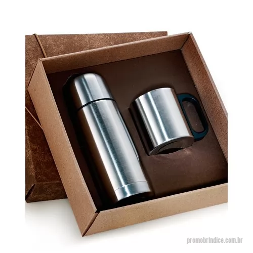 Garrafa térmica personalizada - Composto por caixa de presente, garrafa térmica e caneca de aço inox, o kit bar personalizado conta com espaço nobre para impressão de logo personalizado, preço baixo e ótima aderência popular. Fabricado em material de alta qualidade, o kit bar perso