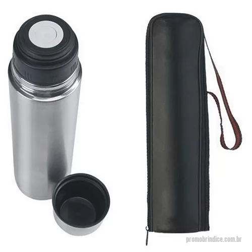 Garrafa térmica personalizada - Garrafa térmica 1L em inox com tampa rosqueável, tampa interna em plástico resistente(basta um clique para abrir ou fechar). Acompanha capa protetora de couro sintético com alça em nylon e detalhe vermelho.  Medidas aproximadas para gravação (CxL):  24,5 cm x 8 cm  Tamanho total aproximado  (CxL):  32,8 cm x 8,1 cm