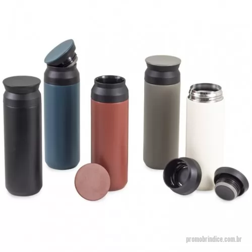 Garrafa térmica personalizada - Garrafa térmica feita em inox 304 com parede dupla, capacidade de 470ml. Tampa de abertura dupla.