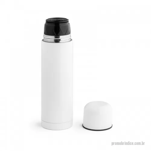 Garrafa térmica personalizada - Garrafa em aço inox com parede dupla isolada a vácuo (térmico). Capacidade até 500 mL. Food grade. Preserva as bebidas quentes por 12h e frias por 24h. Fornecida em caixa branca.