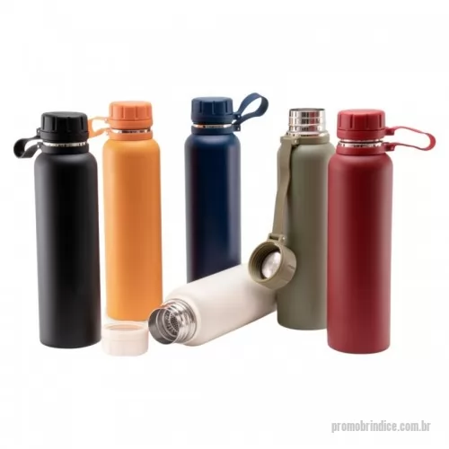 Garrafa térmica personalizada - Garrafa térmica com infusor de bebidas, feita em inox 304 com capacidade de 1 litro. Contém base antiderrapante e alça de silicone acoplada na tampa. Cores disponíveis: Azul, Branco, Laranja, Preto, Verde e Vermelho