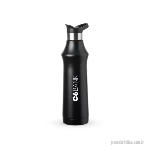 Garrafa térmica personalizada - Garrafa térmica 500ml em inox. Tampa plástica com alça para transporte e botão de acionamento (basta um clique para abrir ou fechar). Altura: 27cm. Personalização em Silkscreen ou à Laser.