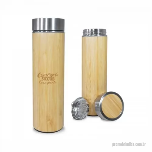 Garrafa térmica personalizada - Garrafa Térmica Revestida em Bambu Personalizada