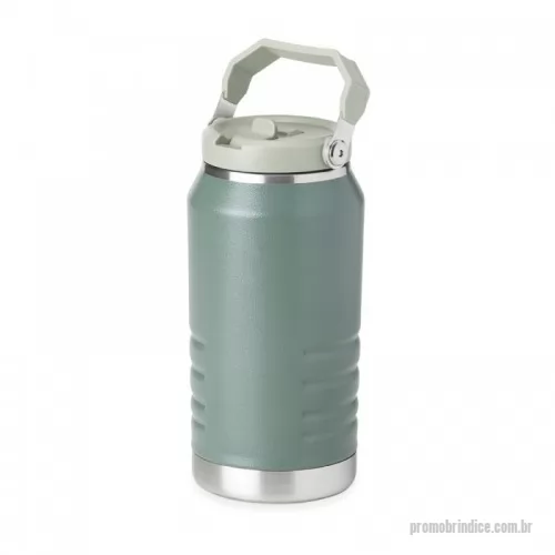 Garrafa térmica personalizada - Garrafa térmica feita em inox 304 com parede dupla, capacidade de 1,1 litros. Com alça para transporte, a tampa contém bico flip e canudo interno.