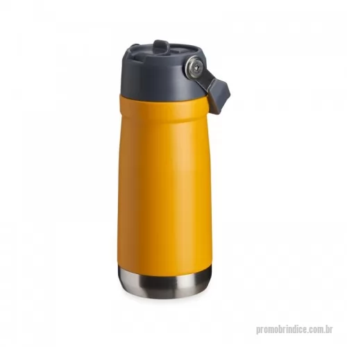 Garrafa térmica personalizada - Garrafa térmica de parede dupla em inox, capacidade de 500ml. Tampa com alça de transporte, bico flip e canudo interno.