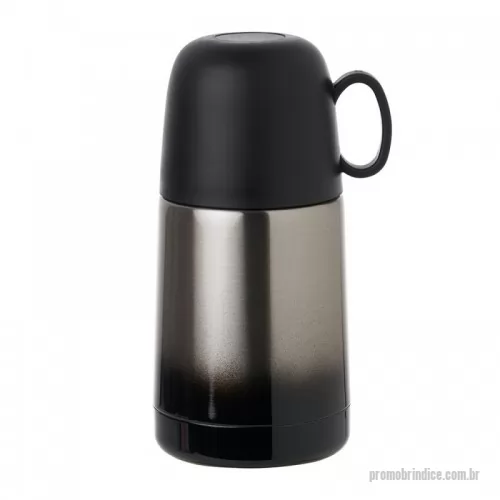 Garrafa térmica personalizada - Garrafa térmica 230ml com acabamento degradê, contém tampa hermética rosqueável com botão de acionamento e tampa externa plástica com alça, podendo ser utilizada como xícara.