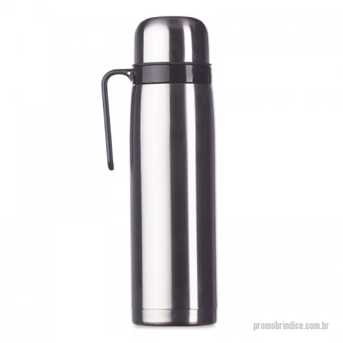Garrafa térmica personalizada - Garrafa térmica 1 litro em inox com alça plástica preta. Possui tampa rosqueável, tampa interna rosqueável com bico plástico vermelho.