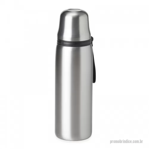 Garrafa térmica personalizada - Garrafa térmica feita em inox 304 com parede dupla, capacidade de 850ml. Com alça emborrachada para transporte, a garrafa contém filtro infusor, tampa com botão de acionamento e tampa externa utilizável como copo.