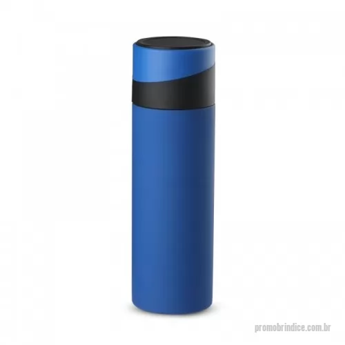 Garrafa térmica personalizada - Garrafa térmica em aço inox com parede dupla 400 ml. Tampa rosqueável com apoio para celular.