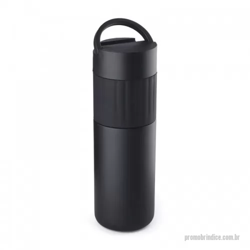 Garrafa térmica personalizada - Garrafa térmica de inox com capacidade de 500ml. Tampa com alça e suporte para celular. Detalhe emborrachado.
