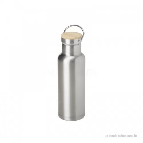 Garrafa térmica personalizada -  Garrafa térmica feita em inox com parede dupla, capacidade de 500ml. Tampa com acabamento em bambu e alça para transporte. Ideal para brindes promocionais e eventos corporativos.