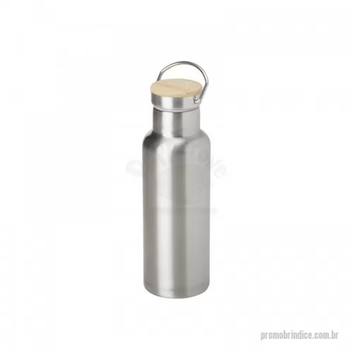 Garrafa térmica personalizada -  Garrafa térmica feita em inox com parede dupla, capacidade de 500ml. Tampa com acabamento em bambu e alça para transporte. Ideal para brindes promocionais e eventos corporativos.