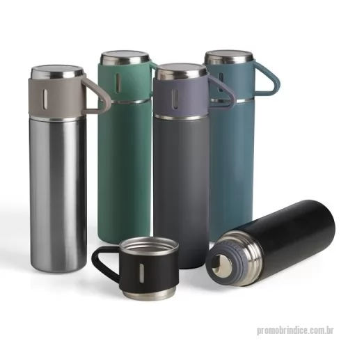 Garrafa térmica personalizada - Garrafa térmica 450ml em inox com tampa que pode ser utilizada como caneca, tampa interna em plástico resistente (basta um clique para abrir ou fechar), base com borracha antiderrapante.