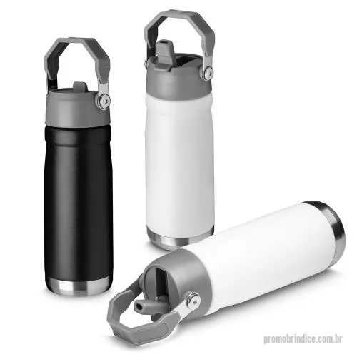 Garrafa térmica personalizada - Garrafa térmica em aço inox com parede dupla, com capacidade de até 650ml. Tampa em plástico, com alça para transporte. 24x 7,4cm