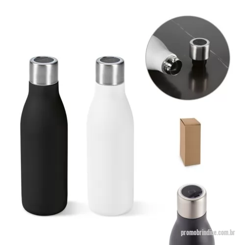 Garrafa térmica personalizada - Garrafa com filtro em aço inox parede dupla térmica, isolada a vácuo. Garrafa com sistema de auto-sanitização UV que inativa vírus e bactérias que estejam na sua garrafa, tornando a sua bebida mais segura. Capacidade até 500 mL. Preserva as bebidas quentes por 5h e frias por 15h, aproximadamente. ø72 x 243 mm | Caixa: 78 x 270 x 78 mm