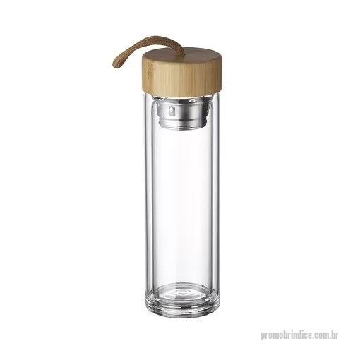 Garrafa térmica personalizada - Garrafa Squeeze Vidro com Infusor e Tampa de Bambu