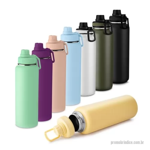 Garrafa térmica personalizada - Garrafa térmica em aço inox com parede dupla isolada a vácuo,alça plástica para transporte, bico rosqueável para fácil acesso, com capacidade de 1,2l.