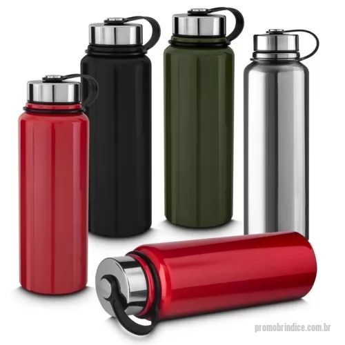 Garrafa térmica personalizada - Garrafa térmica em aço inox com parede dupla com capacidade de 1L,tampa em aço inox rosqueável com anel de silicone para vedação com alça em plástico.