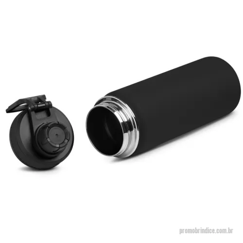 Garrafa térmica personalizada - Garrafa em aço inox com capacidade de até 780 ml. Tampa rosqueável, alça em plástico e anel de silicone para vedação. Design com frisos na tampa e pintura pó.
