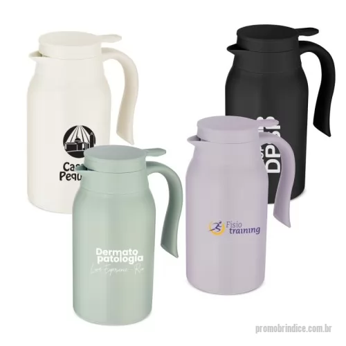 Garrafa térmica personalizada - Garrafa Térmica com parede dupla em aço inox, alça e tampa plástica com vedação em silicone, possui sistema corta-pingo. Dimensão Produto: 21,5xø10,5cm.
