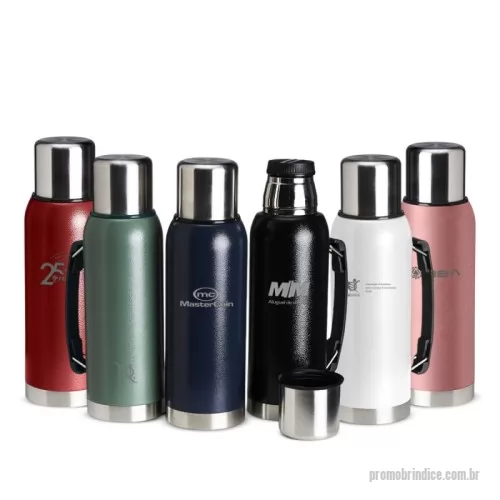 Garrafa térmica personalizada - Garrafa térmica de inox livre de BPA com capacidade de 1 litro. Contém alça para transporte.