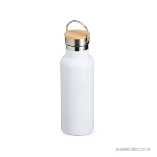 Garrafa térmica personalizada - Garrafa de inox com capacidade de 500ml, tampa em inox com detalhe em bambu e alça de transporte. Cores Disponíveis: Branco, Inox e Preto.