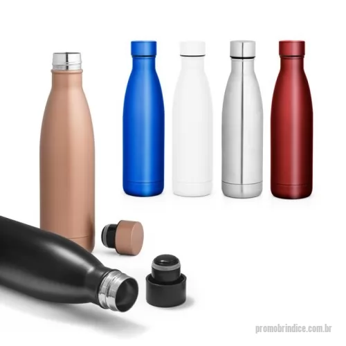 Garrafa térmica personalizada - Garrafa em aço inox de parede dupla térmica, isolada a vácuo com tampa em aço inox. Capacidade até 500 mL. Mantém as bebidas quentes por 8h e frias por 24h. Fornecido em caixa presente. Certificação EU Food Grade. ø67 x 255 mm | Caixa: 75 x 75 x 275 mm