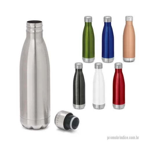 Garrafa térmica personalizada - Garrafa em aço inox de parede dupla térmica, isolada a vácuo, com tampa em aço inox. Capacidade até 510 mL. Preserva as bebidas quentes por 8h e frias por 24h. Caixa branca 94657 vendida opcionalmente. Certificação EU Food Grade. ø67 x 255 mm
