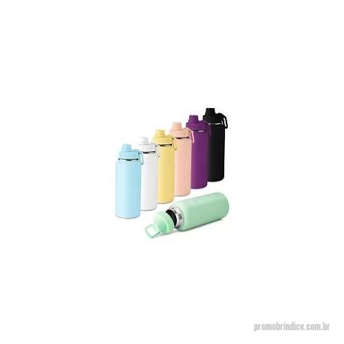 Garrafa térmica personalizada - Garrafa térmica em aço inox com parede dupla isolada a vácuo,alça plástica para transporte, bico rosqueável para fácil acesso, com capacidade de 960ml.