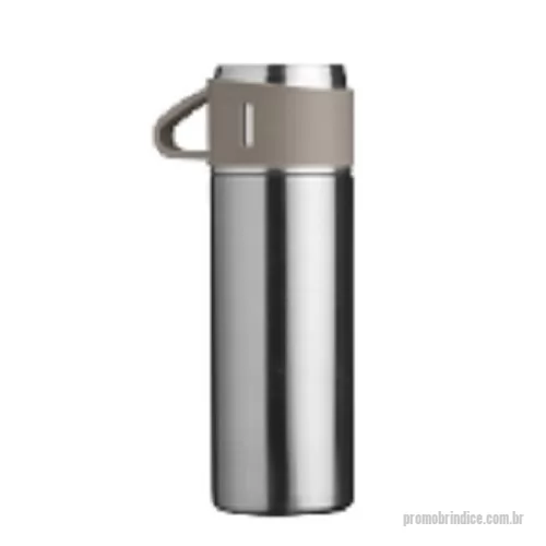 Garrafa térmica personalizada - Garrafa térmica 500ml inox cinza com tampa que pode ser utilizada como caneca, tampa interna em plástico resistente (basta um clique para abrir ou fechar)