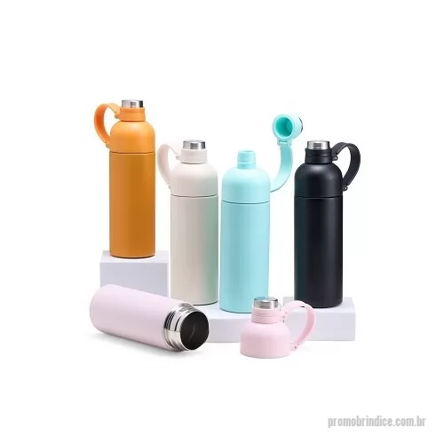 Garrafa térmica personalizada - Mantenha a bebida na temperatura ideal, seja ela quentinha ou bem gelada! Com excelente conservação, nossa Garrafa Térmica de 460ml, produzida em aço inoxidável 304 e base antiderrapante para maior estabilidade em superfícies, possui um design super prático com duas aberturas, sendo uma com bocal contendo tampa protetora rosqueável e alça emborrachada integrada para facilitar a locomoção, e outra abertura larga para facilitar o enchimento e a limpeza.  Mais do que prática, essa garrafa garante que a bebida mantenha sua qualidade térmica e sabor por muito mais tempo.