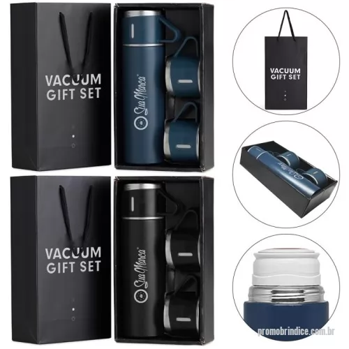 Garrafa térmica personalizada - Eleve a experiência do seu brinde corporativo com o kit garrafa térmica personalizada 500ml, ideal para quem valoriza praticidade e sofisticação. Produzida em aço inoxidável, a garrafa garante alta durabilidade e excelente conservação térmica. O diferencial deste kit está em suas duas tampas extras, que podem ser utilizadas como xícaras, proporcionando ainda mais conveniência.