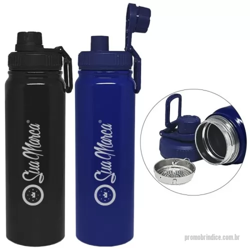 Garrafa térmica personalizada - Mantenha suas bebidas na temperatura ideal por muito mais tempo com a garrafa térmica personalizada de 800ml. Produzida em aço inox com parede dupla, oferece isolamento térmico eficiente para líquidos quentes e frios. Conta com tampa de plástico resistente, alça para transporte e tampa de proteção para o bocal, garantindo praticidade e higiene no dia a dia.