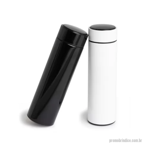 Garrafa térmica personalizada - Garrafa térmica de parede dupla em inox, capacidade de 400ml. Tampa com display touch screen de temperatura em led, acompanha infusor de bebidas.