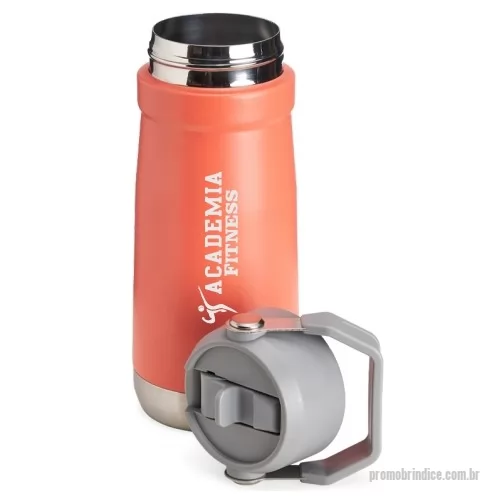 Garrafa térmica personalizada - Garrafa térmica em aço inox parede dupla com alça para transporte, bico tipo flix e canudo. Disponível em diversas cores. Gravação da logo a laser. Um presente útil e durável, garantindo a visibilidade da sua logo por muitos anos. Despachamos com frete pago para Sul, Sudeste e Centro Oeste