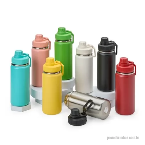 Garrafa térmica personalizada -  Garrafa térmica inox de capacidade de até 550ml. A pintura eletrostática garante uma cor duradoura e acabamento de maior qualidade. Sua parede dupla e isolamento à vácuo mantém o líquido conservado por mais tempo e permite o uso da garrafa sem a necessidade de se preocupar em entrar em contato direto com o calor interno ou vazamentos. Além disso, a garrafa conta com uma tampa rosqueável e uma alça que facilita o transporte para qualquer lugar.