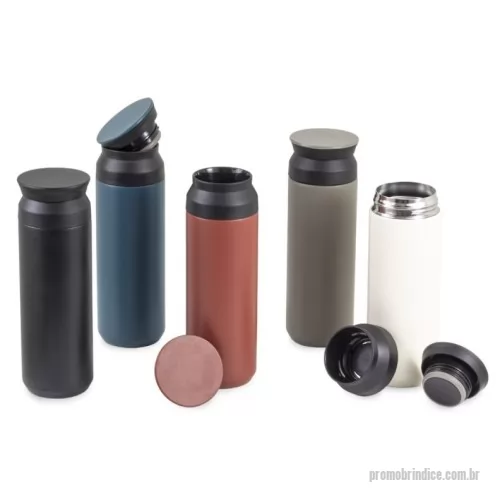 Garrafa térmica personalizada - Garrafa térmica feita em inox 304 com parede dupla, capacidade de 470ml. Tampa de abertura dupla.