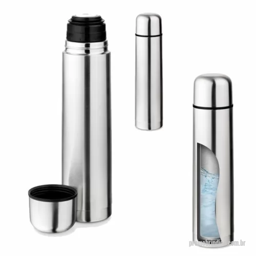 Garrafa térmica personalizada - Garrafa térmica em aço inox com parede dupla isolada a vácuo. Capacidade até 1L. Preserva as bebidas quentes por 12h e frias por 24h. Certificação EU Food Grade. Fornecida em caixa. ø82 x 330 mm. Gravação em 1 cor já inclusa.