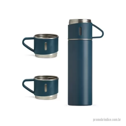 Garrafa térmica personalizada - Kit garrafa térmica 450ml com duas tampas extras que podem ser utilizadas como xícaras. Garrafa produzida em inox com base antiderrapante e tampas de inox com revestimento plástico. Acompanha sacola de papel com berço de papelão para acomodação das peças.