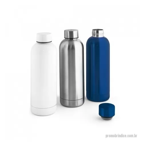 Garrafa térmica personalizada - Garrafa em aço inox 90% reciclado de parede dupla térmica, isolada a vácuo. Garrafa com acabamento em mate metálico. Capacidade até 550 mL. Fornecido em caixa presente de papel kraft reciclado. Certificação EU Food Grade. 