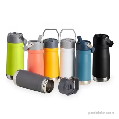 Garrafa térmica personalizada - Garrafa térmica em inox de parede dupla, capacidade de 550ml. Tampa com alça de transporte, bico flip e canudo interno.