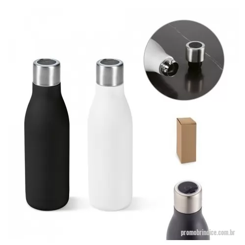 Garrafa térmica personalizada - Garrafa em aço inox 90% reciclado de parede dupla térmica, isolada a vácuo. Garrafa com sistema de auto-sanitização UV que inativa vírus e bactérias que estejam na sua garrafa, tornando a sua bebida mais segura. Capacidade até 500 mL. Preserva as beb