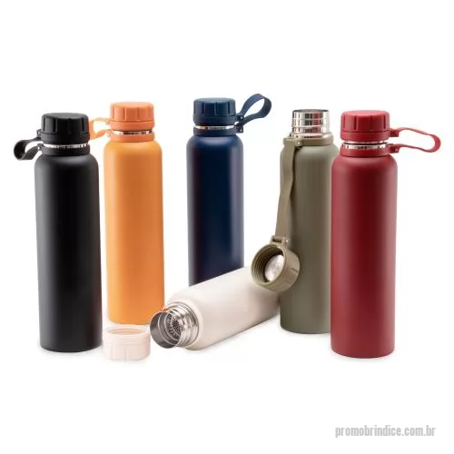 Garrafa térmica personalizada - Garrafa térmica com infusor de bebidas, feita em inox 304 com capacidade de 1 litro. Contém base antiderrapante e alça de silicone acoplada na tampa. Altura :  30,5 cm Largura :  8,2 cm Circunferência :  25,8 cm