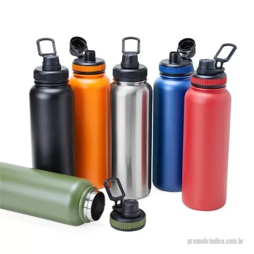 Garrafa térmica personalizada - Garrafa térmica feita em inox com parede dupla, capacidade de 1,2 litros. Tampa livre de BPA com alça para transporte e tampa de proteção para o bocal. Altura :  30 cm Largura :  9,6 cm Circunferência :  28,6 cm
