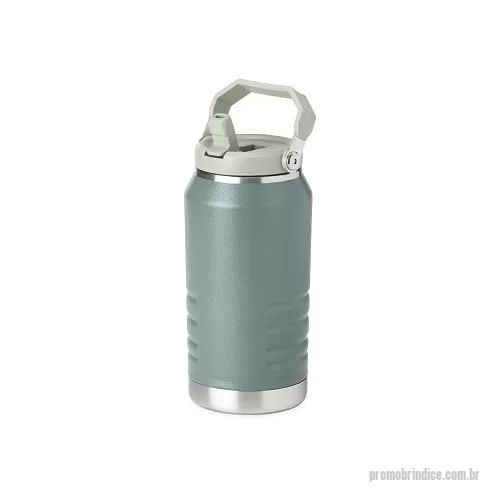 Garrafa térmica personalizada - Garrafa térmica feita em inox 304 com parede dupla, capacidade de 1,1 litros. Com alça para transporte, a tampa contém bico flip e canudo interno