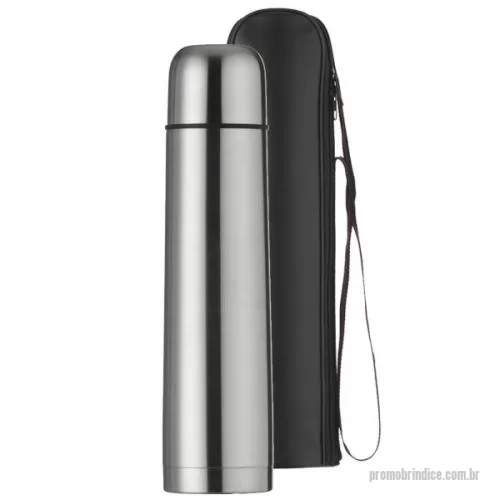 Garrafa térmica personalizada - Garrafa térmica 1 litro em inox com tampa rosqueavel, tampa interna de plástico resistente (basta um clique para abrir e fechar), acompanha capa protetora de couro sintético com alça de nylon para transporte com detalhes vermelho.