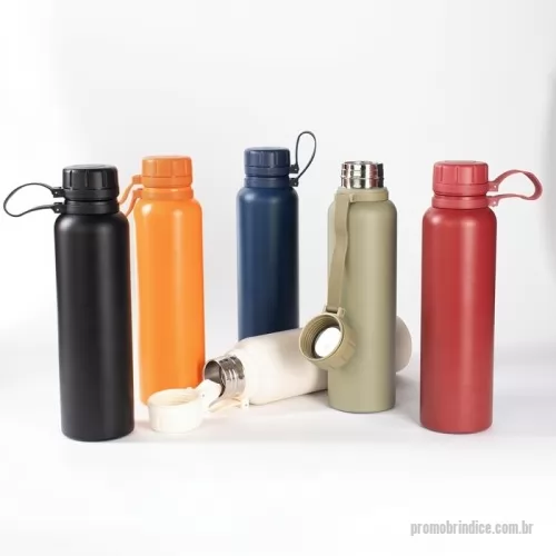 Garrafa térmica personalizada - Garrafa térmica com infusor de bebidas, feita em inox 304 com capacidade de 1 litro. Contém base antiderrapante e alça de silicone acoplada na tampa.