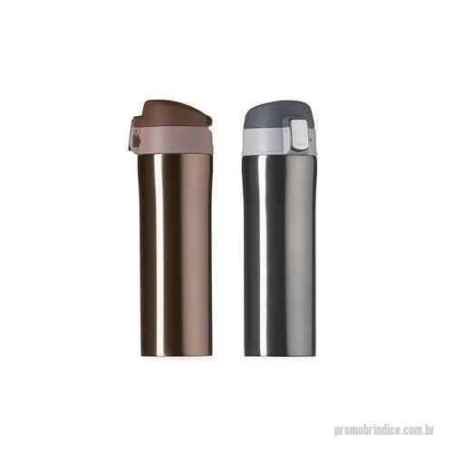Garrafa térmica personalizada - Garrafa térmica 450ml colorida com sistema de trava. Material metálico com revestimento interno em inox, parte inferior com borracha anti deslizante possui tampa plástica fosca com borracha interna para vedação evitando o vazamento de líquido e preza