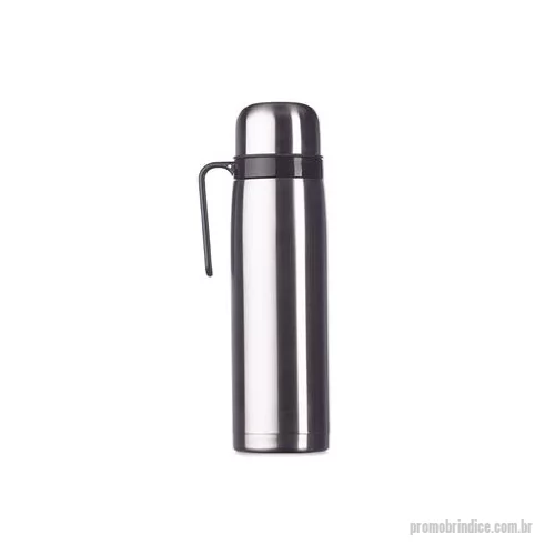Garrafa térmica personalizada - Garrafa térmica 1 litro em inox com alça plástica. Possui tampa rosqueável, tampa interna rosqueável com bico plástico vermelho. Altura : 30,2 cm Largura : 11 cm Circunferência : 27,5 cm Peso aproximado g : 541